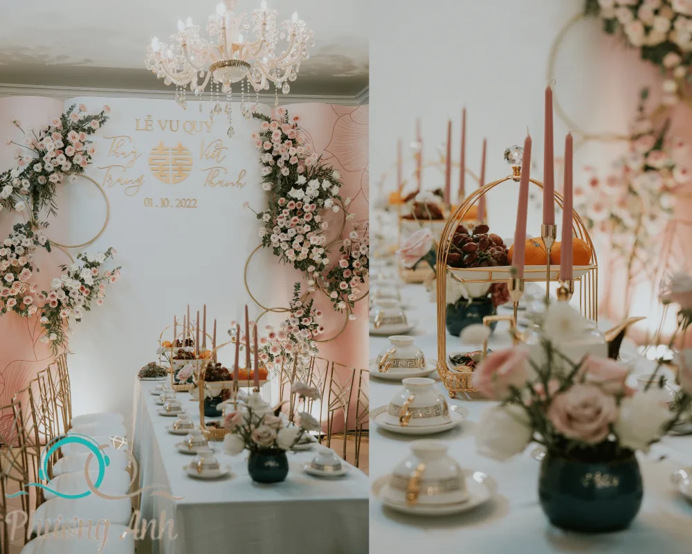 Trang trí bàn tiệc thành hôn tại tư gia cô dâu Thùy Trang