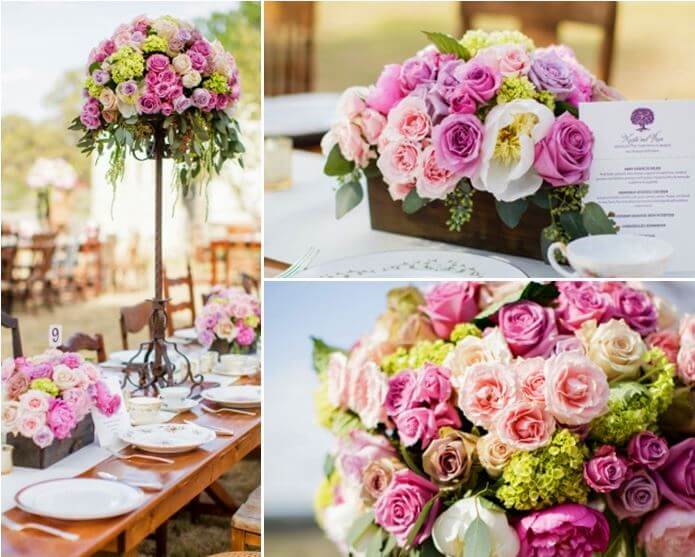 trang trí đám cưới bằng hoa hồng nhiều màu sắc