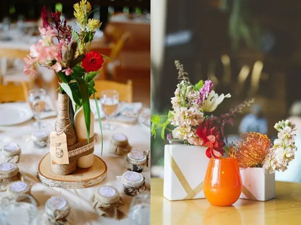 cách cắm hoa để bàn cưới bằng vỏ chai nhựa