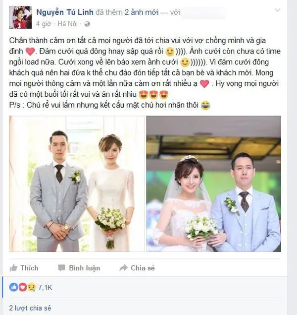 lời cám ơn sau đám cưới trên facebook
