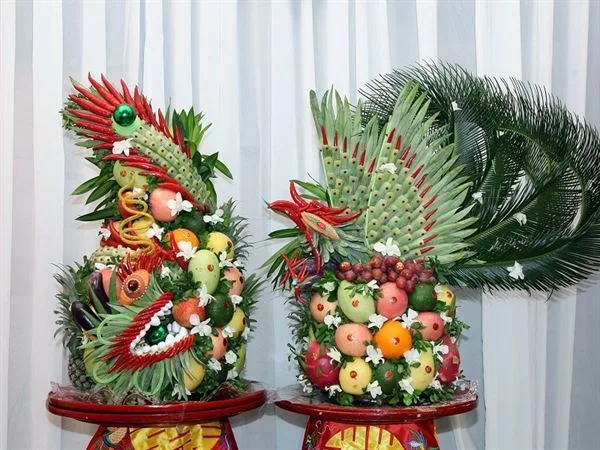 mâm hoa quả rồng phượng