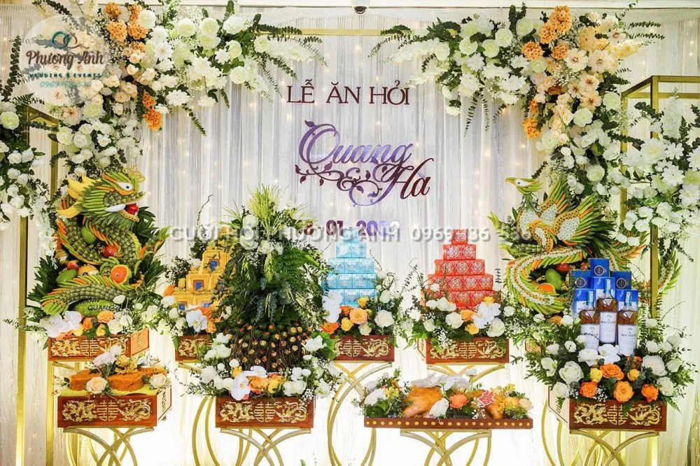 Bộ 9 tráp cưới hỏi rồng, phượng được chuẩn bị bởi Phương Anh