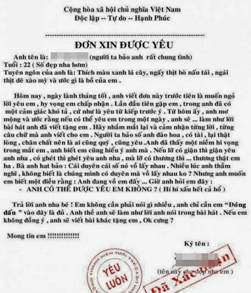 thư tỏ tình bá đạo