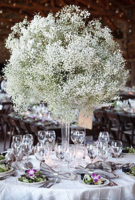 trang trí đám cưới bằng hoa baby cùng bàn tiệc