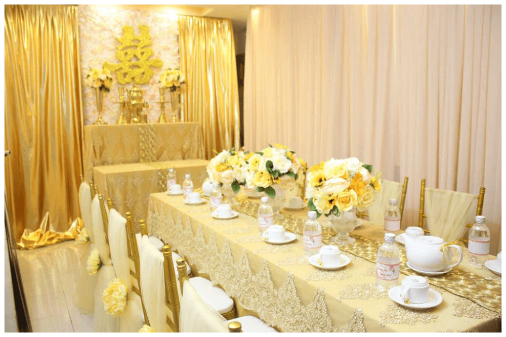 trang trí đám cưới màu vàng đồng