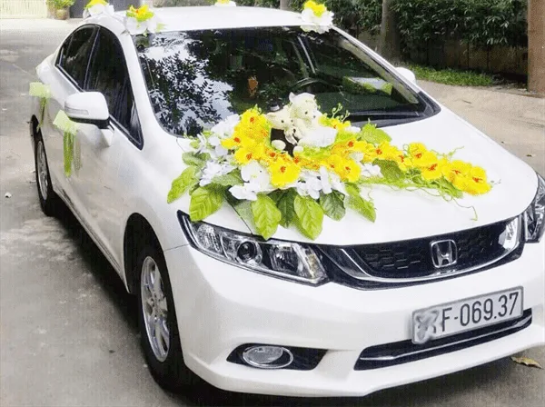 trang trí xe hoa màu trắng