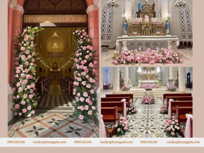 Dịch vụ trang trí lễ cưới tại nhà thờ long trọng, đúng nghi thức