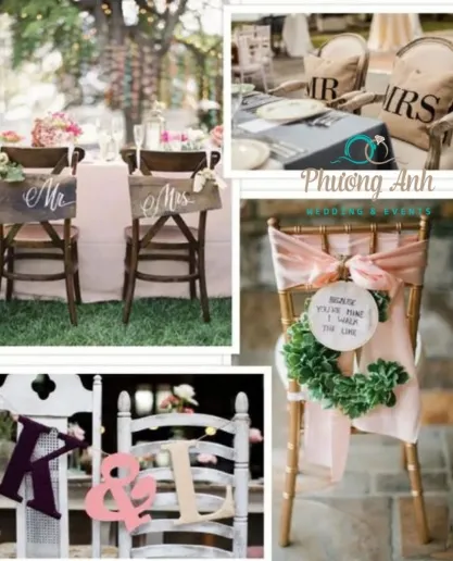 Trang trí ghế đám cưới với bảng chữ cái