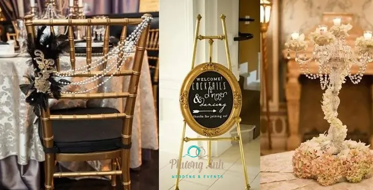 Dùng chuỗi ngọc trai trang trí ghế đám cưới