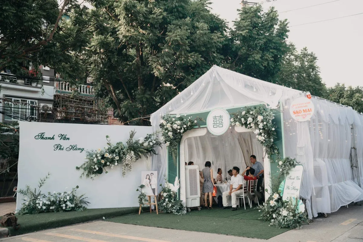 Rạp đám cưới xanh trắng