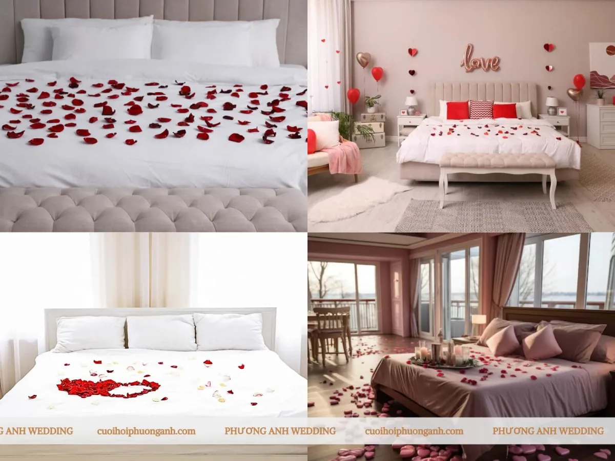 Rải hoa hồng trên giường tân hôn