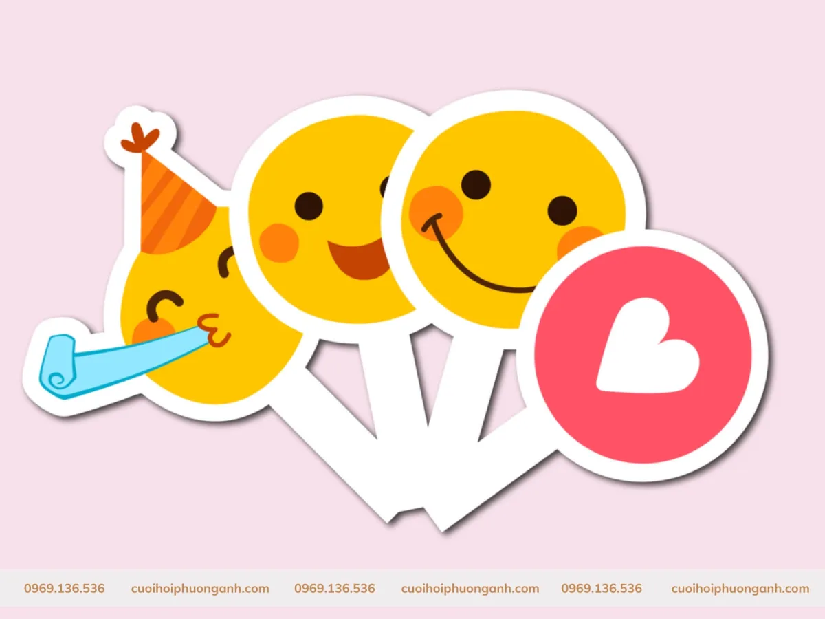Hashtag cầm tay đám cưới in emoji cảm xúc