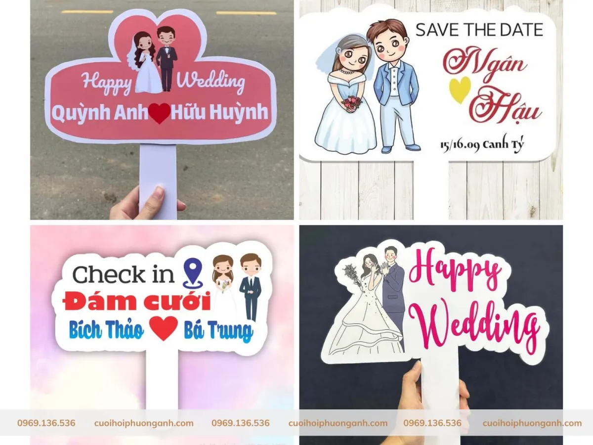 Bảng cầm tay chụp hình đám cưới in hình Dâu - Rể