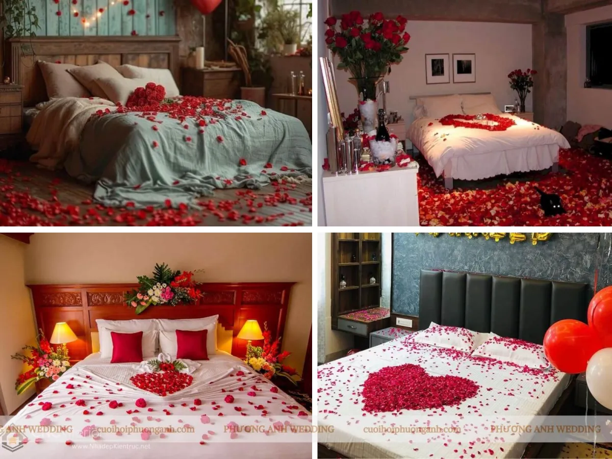 Trang trí hoa tươi kết hợp với các chi tiết khác trong phòng
