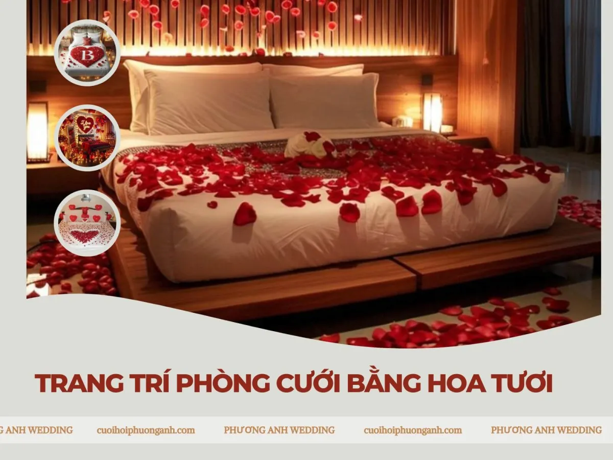 Trang trí phòng cưới bằng hoa tươi lãng mạn