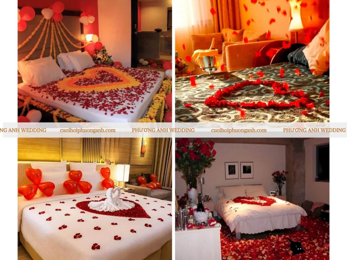 Trang trí phòng cưới màu đỏ với hoa 2