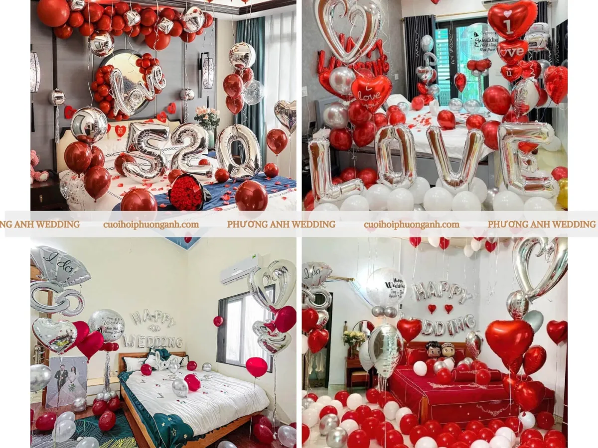 trang trí phòng cưới màu đỏ trắng