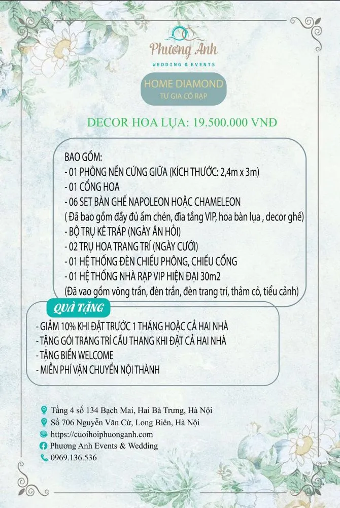 Báo giá trang trí cưới hỏi trọn gói - Gói Diamond Home Có rạp