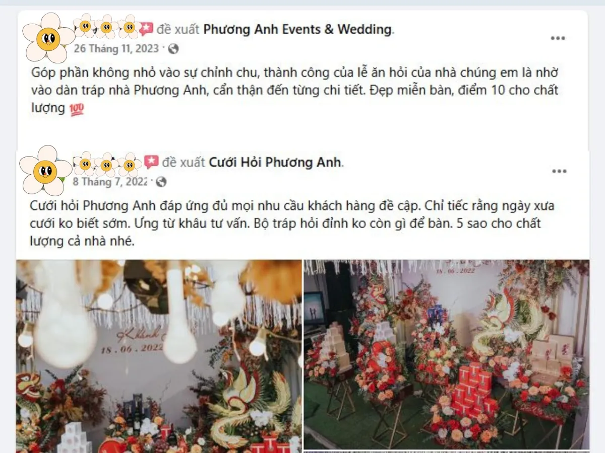 Đánh giá của khách hàng về dịch vụ tráp ăn hỏi 3 lễ của Phương Anh Wedding