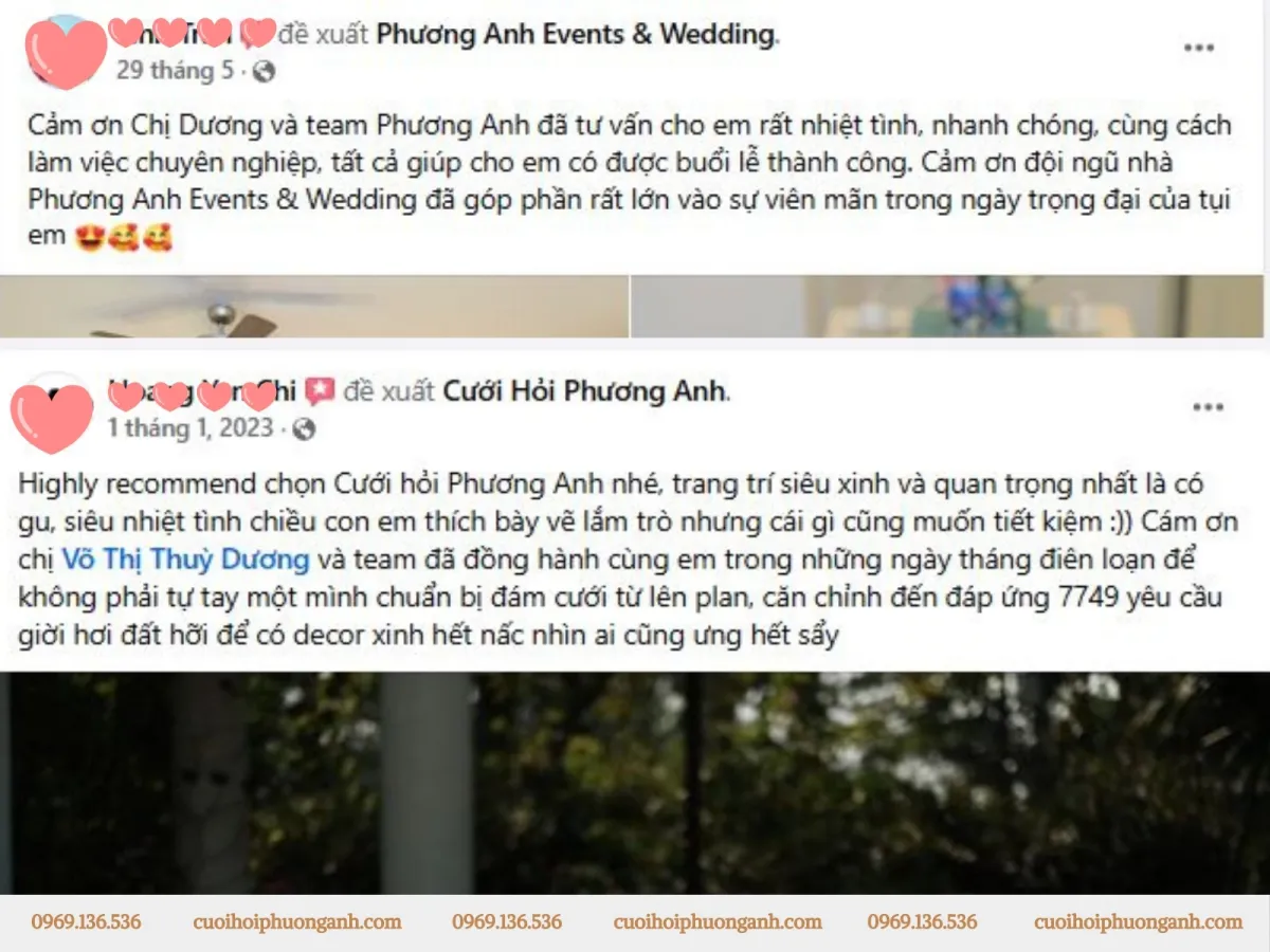 Phản hồi từ khách hàng đã sử dụng dịch vụ tại Phương Anh Wedding