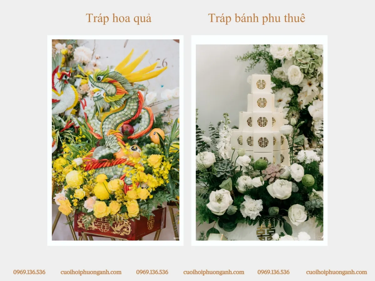 Tráp bánh phu thê/tráphoa quả trong bộ tráp ăn hỏi 3 lễ
