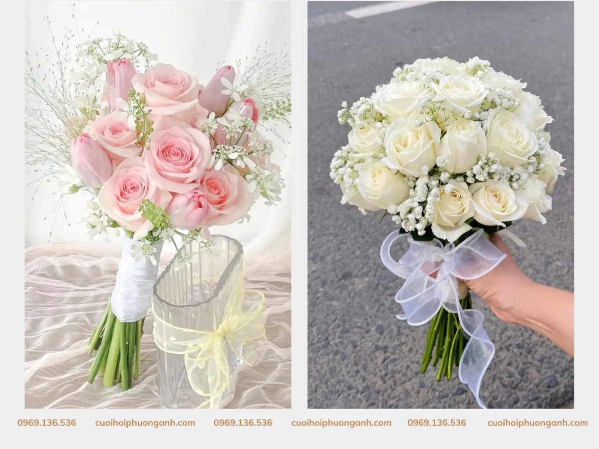 Hoa cưới cầm tay hoa hồng