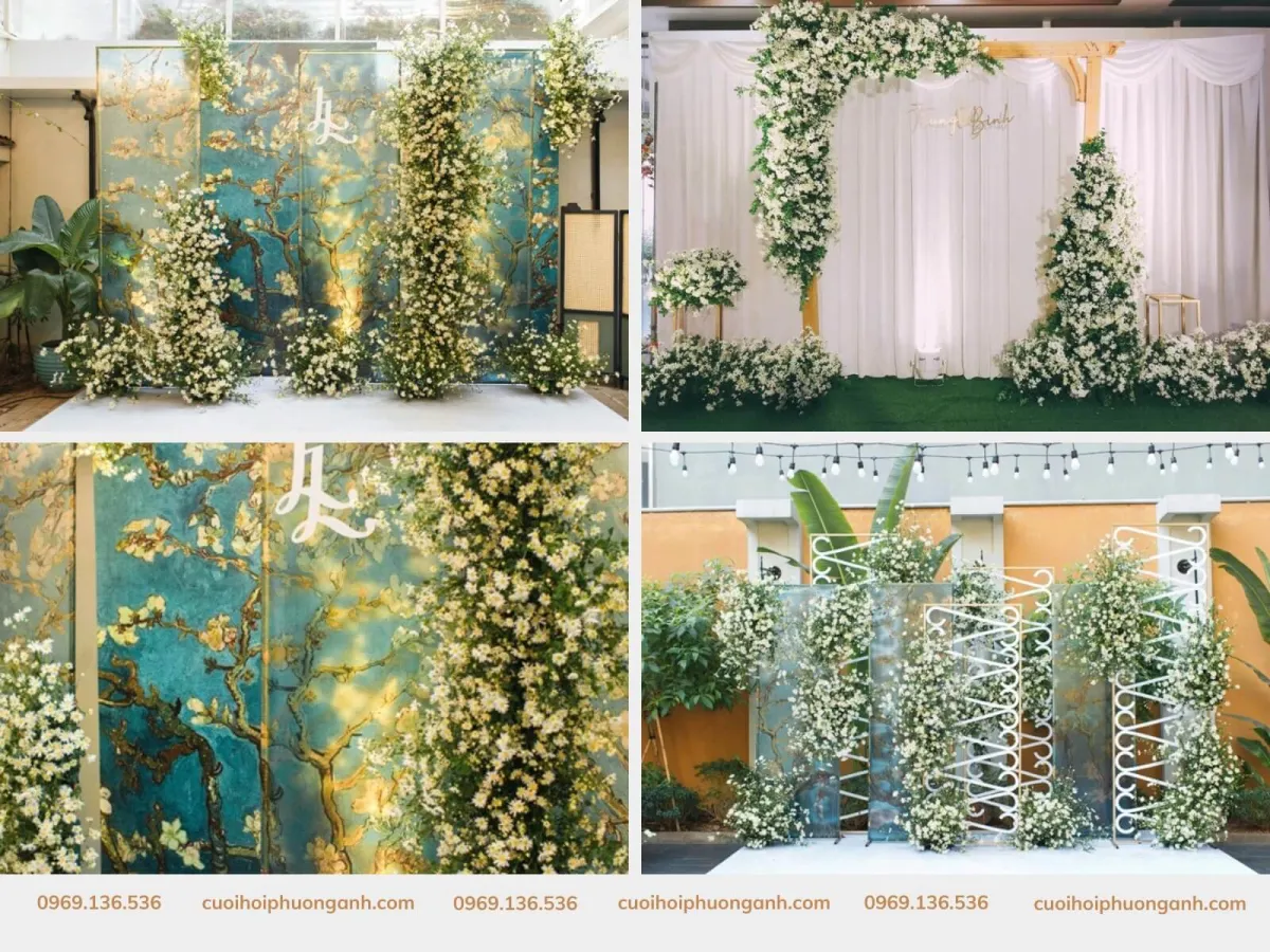Backdrop đám cưới hoa cúc họa mi độc đáo
