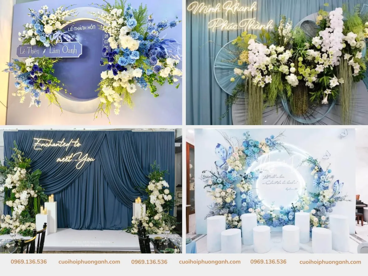 Backdrop đám cưới màu xanh dương đẹp