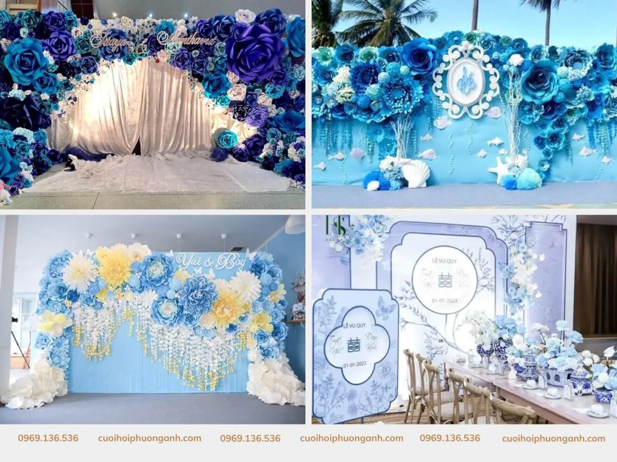 Backdrop đám cưới màu xanh dương