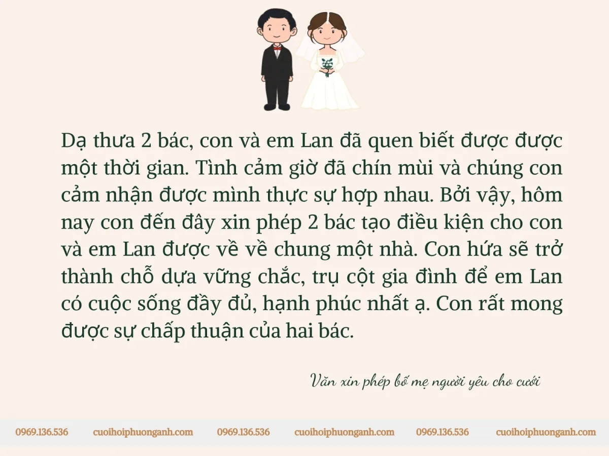Mẫu văn xin phép bố mẹ người yêu cho cưới