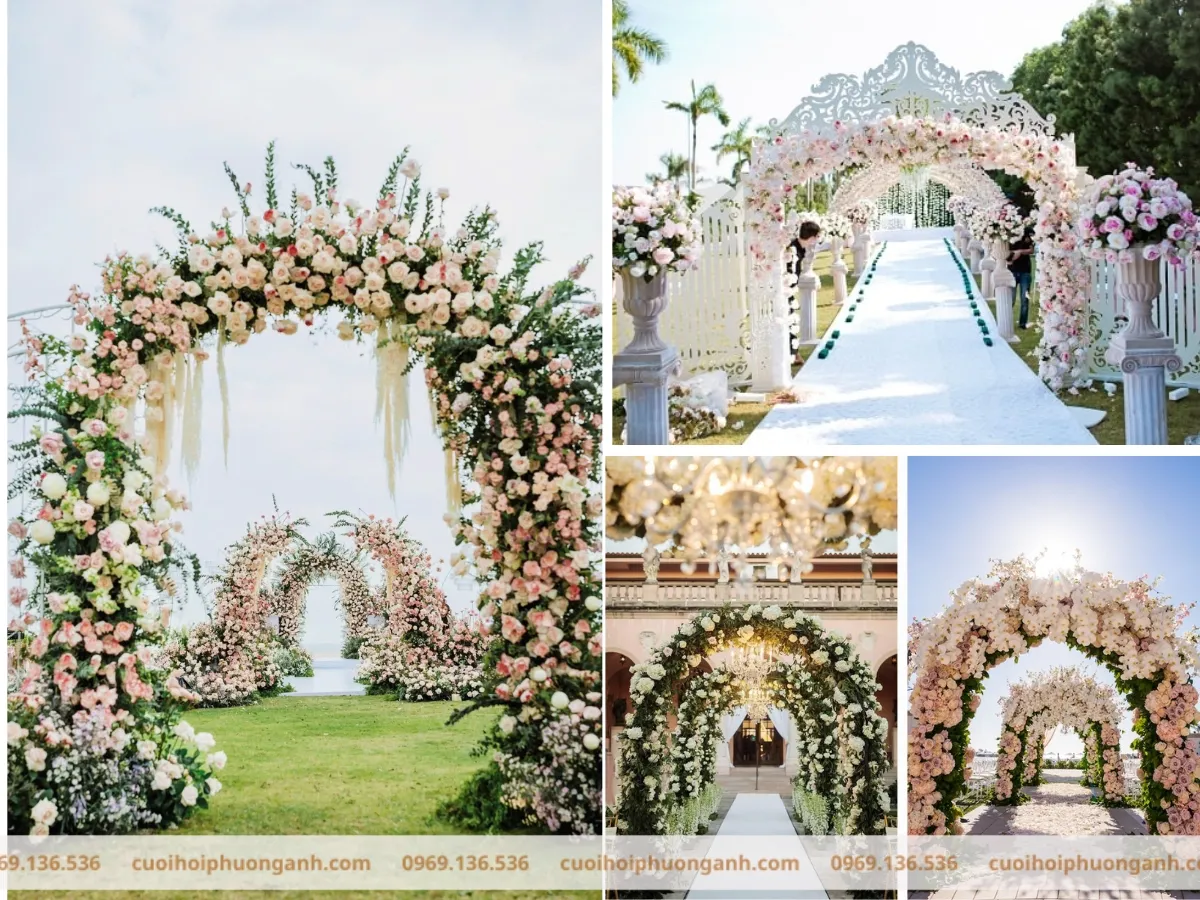 Trang trí lối đi tiệc cưới cổng hoa 1