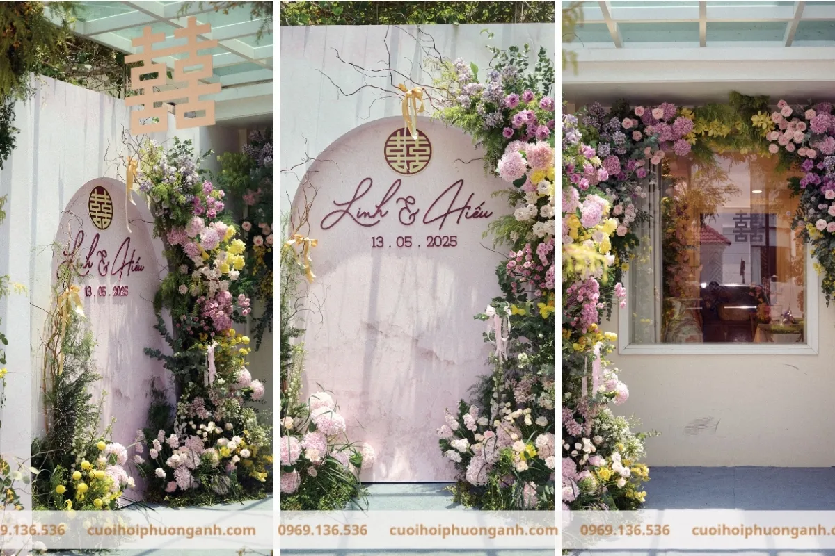 Backdrop chụp ảnh lễ vu quy Bảo Linh và Minh Hiếu 1