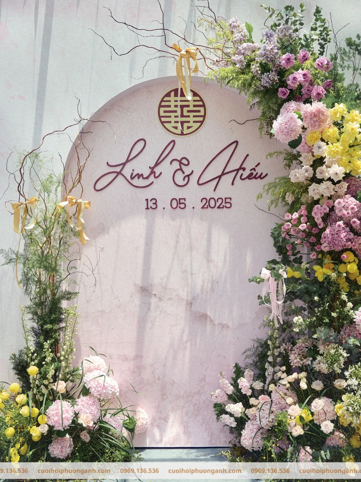 Backdrop chụp ảnh lễ vu quy Bảo Linh và Minh Hiếu 2