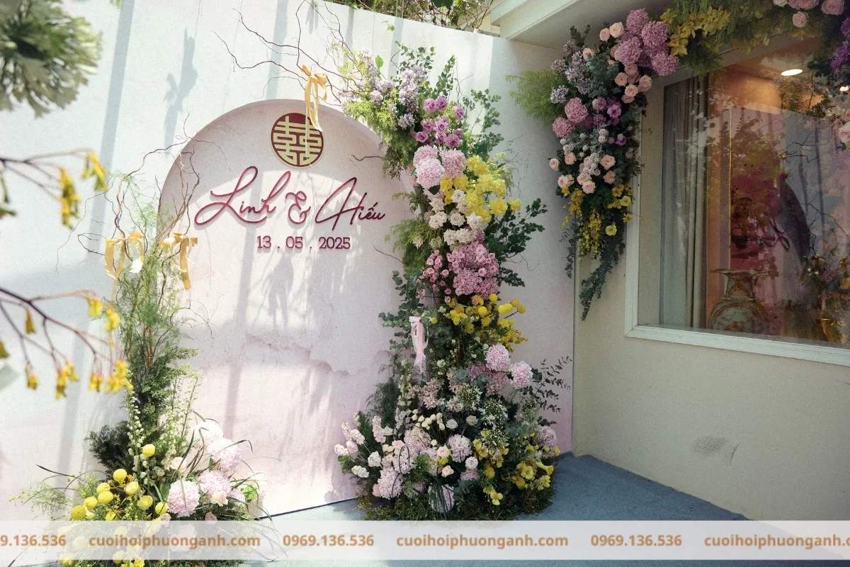 Backdrop chụp ảnh lễ vu quy Bảo Linh và Minh Hiếu 5