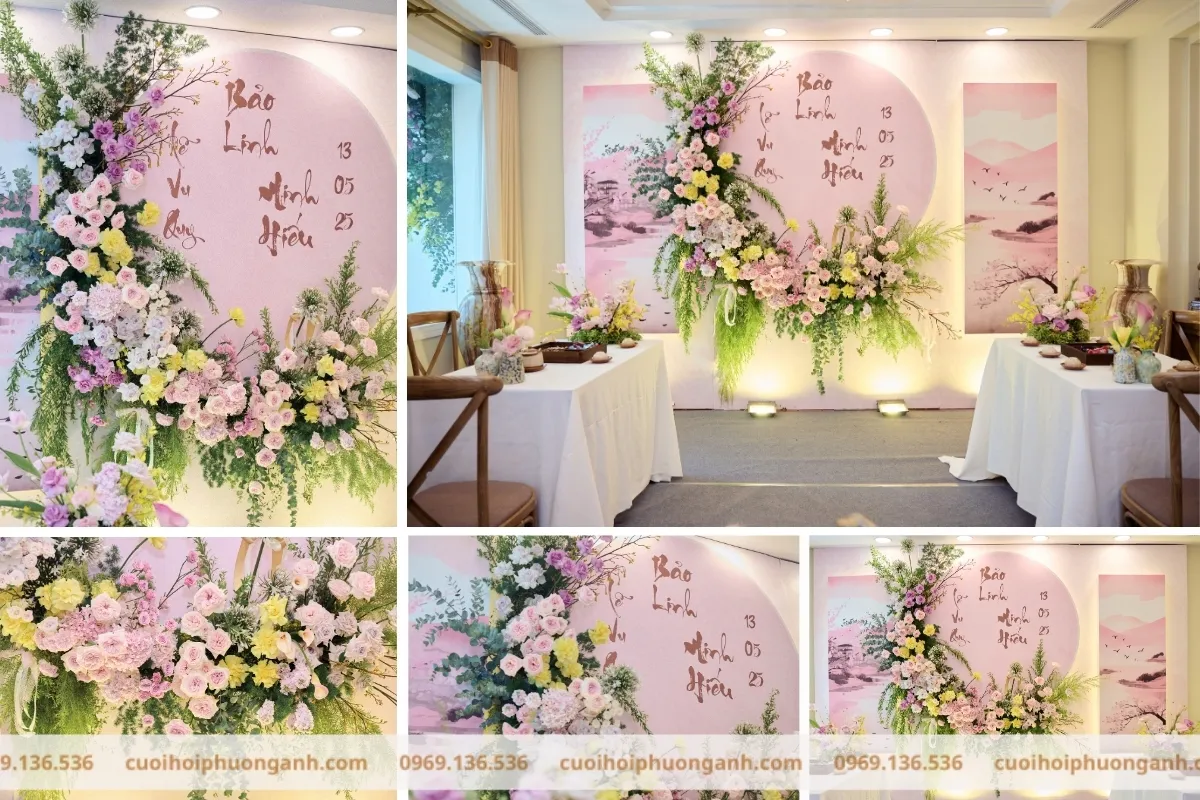 Backdrop sân khấu lễ vu quy Bảo Linh và Minh Hiếu 1