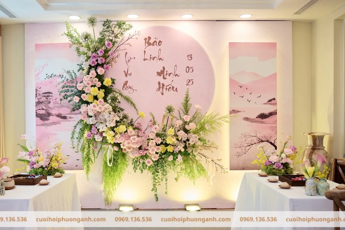 Backdrop sân khấu lễ vu quy Bảo Linh và Minh Hiếu 2
