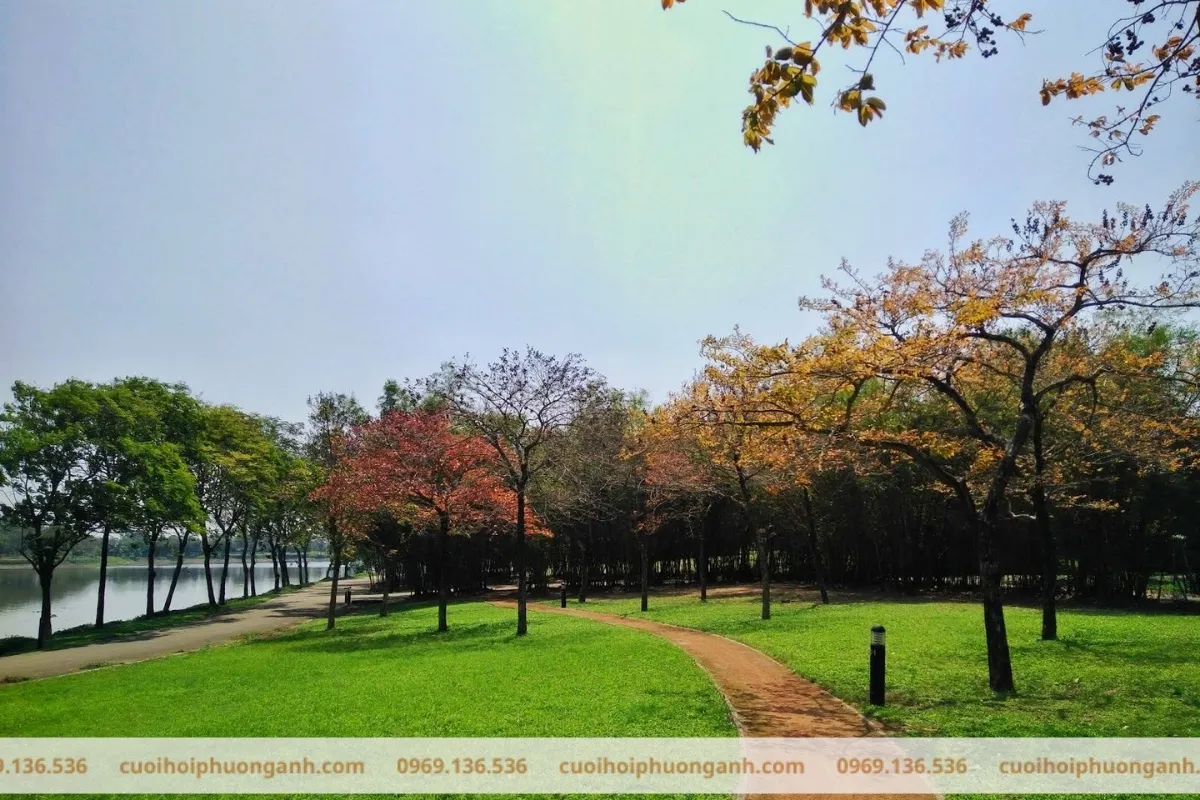 Bãi cỏ view hồ tại Công viên Yên Sở