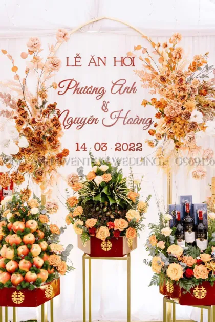 Mẫu trang trí Lễ ăn hỏi ấm cúng cho cô dâu Phương Anh, chú rể Nguyên Hoàng