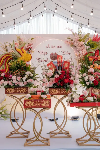 Tráp ăn hỏi tông hồng đỏ Việt Trinh - Tấn Thành