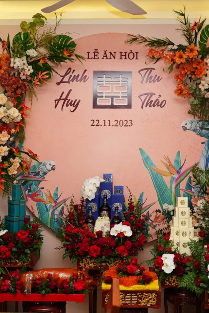 Trang trí đám hỏi và tráp ăn hỏi cặp đôi Linh Huy - Thu Thảo