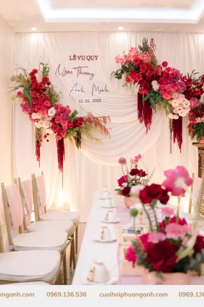 Trang trí lễ vu quy Anh Minh - Ngọc Thương: Không gian lãng mạn với sắc hồng ngọt ngào